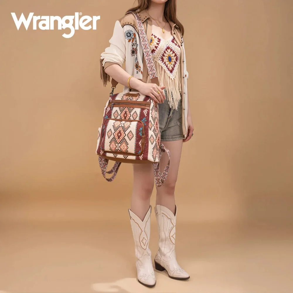 Wrangler Aztec Print Backpack/Crossbody -Brown